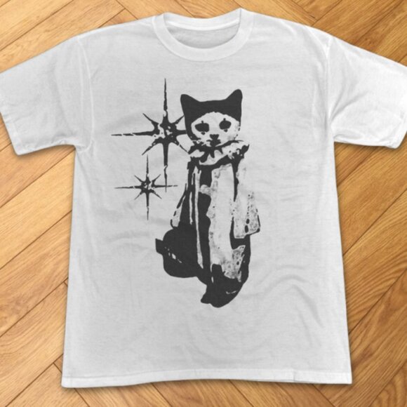 Other - Gothic Witch Cat Graphic T Shirt White Dark Aesthetic Cat Art Tee